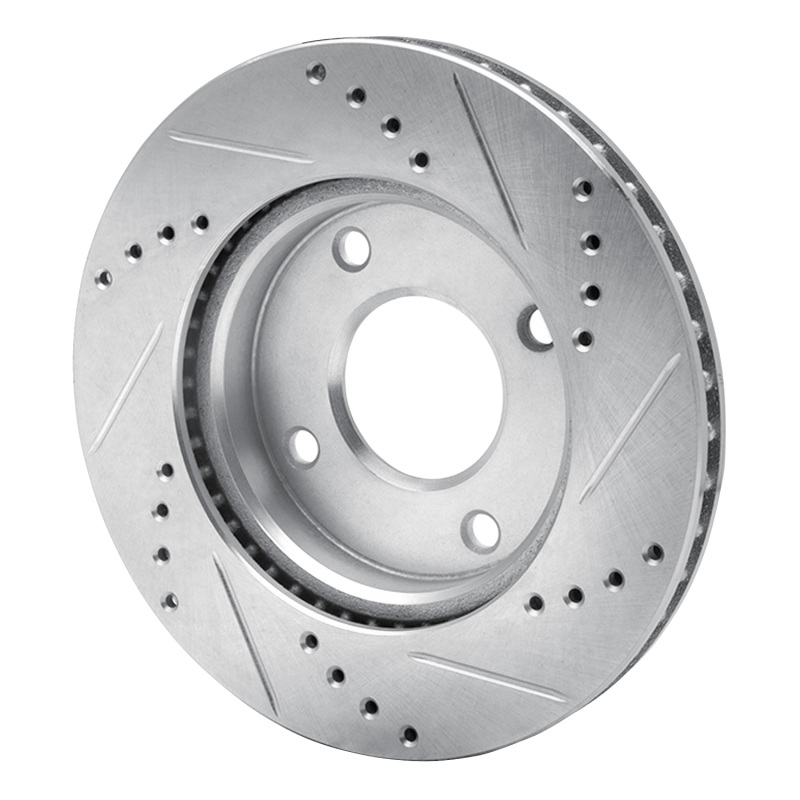 Nissan TIIDA Brake Rotor (1) - Front Left - R1 Concepts - Drilled & Slotted - Silver - `07-`17